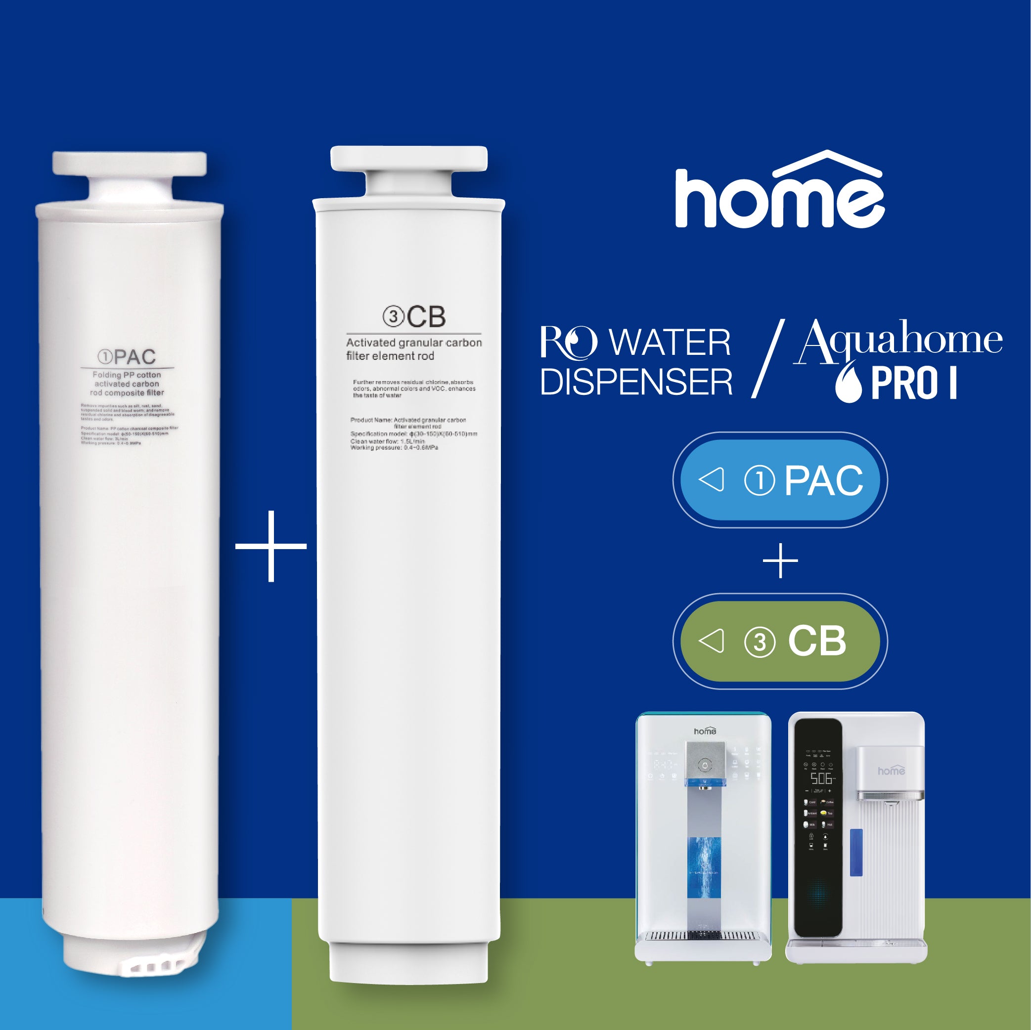 DM Home/Aquahome Pro1 PAC 2合1 + CB 濾芯套裝  (適用於指定的RO淨飲水機)